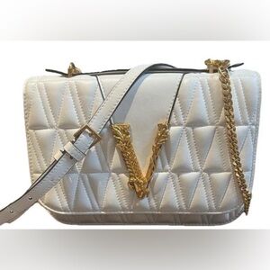 Versace White Quilted Shoulder Bag with Gold Details w Cert of Authenticity